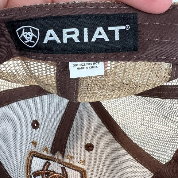 Ariat Hat Embroidered Logo Brown Mesh Back Strapback Adjustable Cowboy Western - Picture 8 of 9